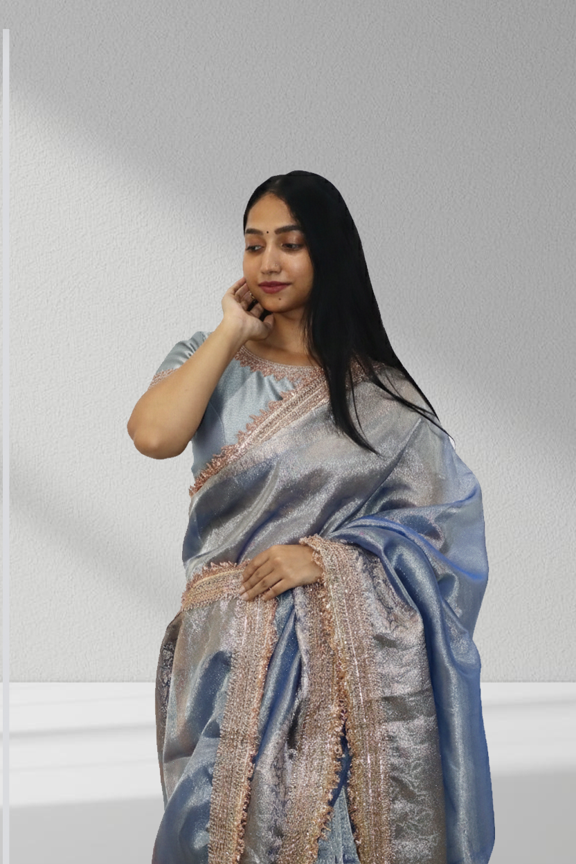 Frosted Elegance in Blue Ice βοΈ β The Saree That Shines Subtly!