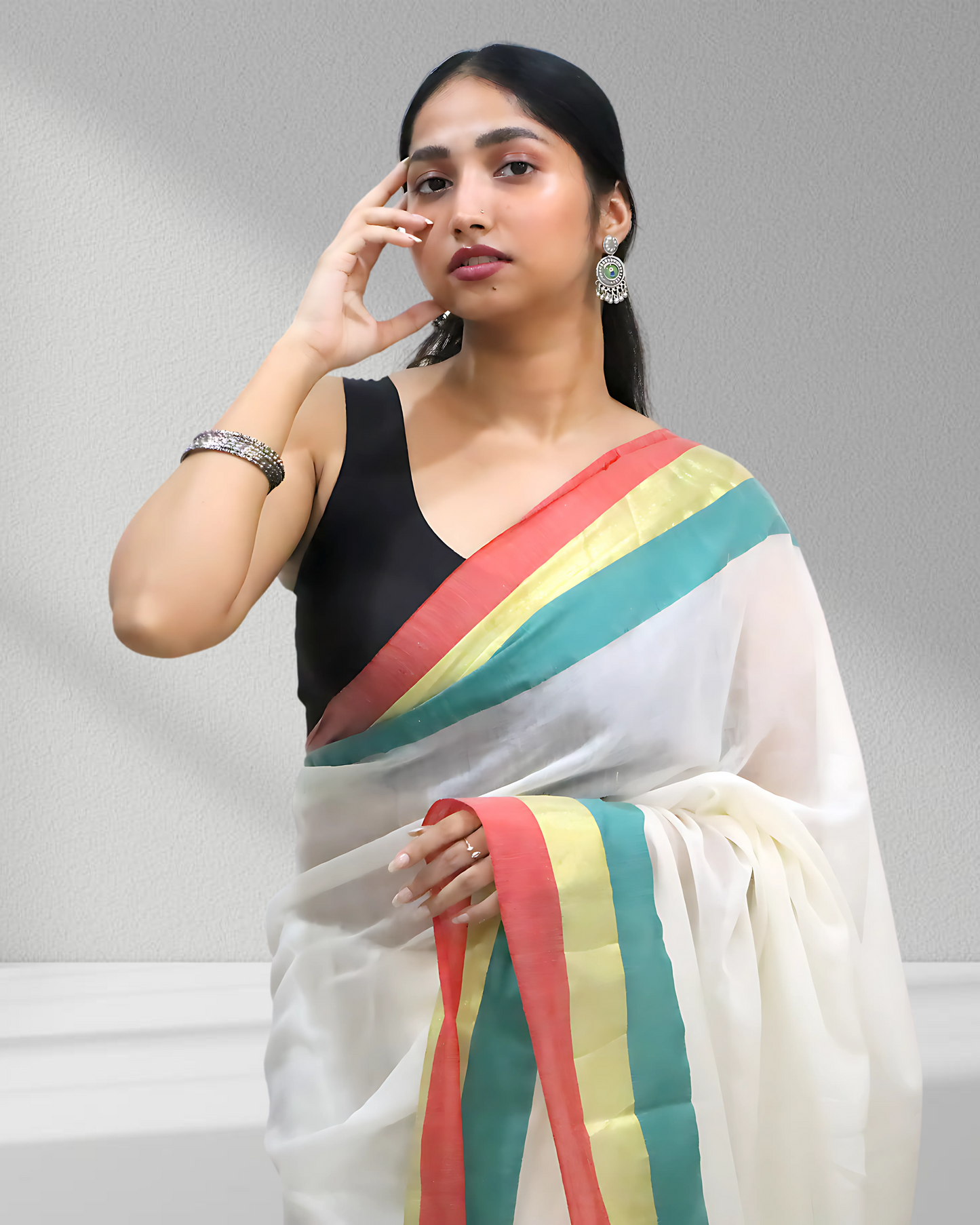 Rainbow Whisper" – The Multihue Magic Saree