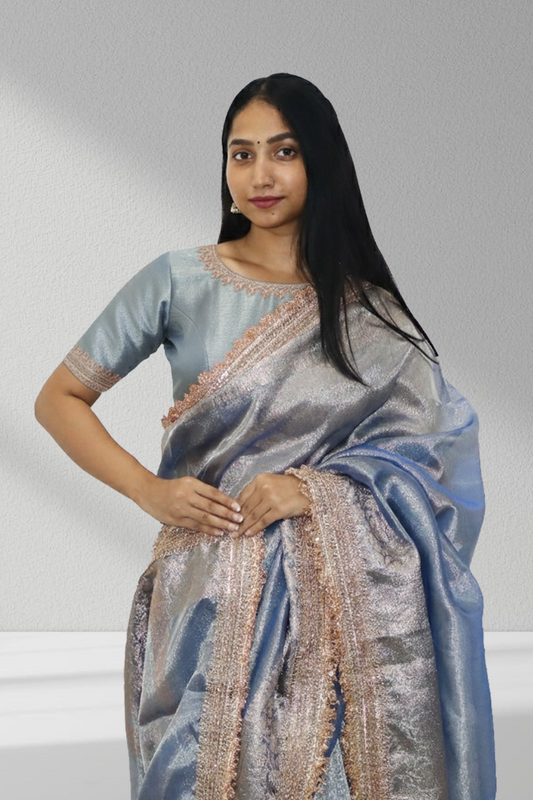 Frosted Elegance in Blue Ice ❄️ – The Saree That Shines Subtly!