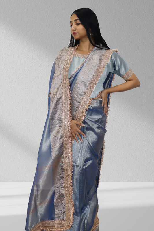 Frosted Elegance in Blue Ice ❄️ – The Saree That Shines Subtly!