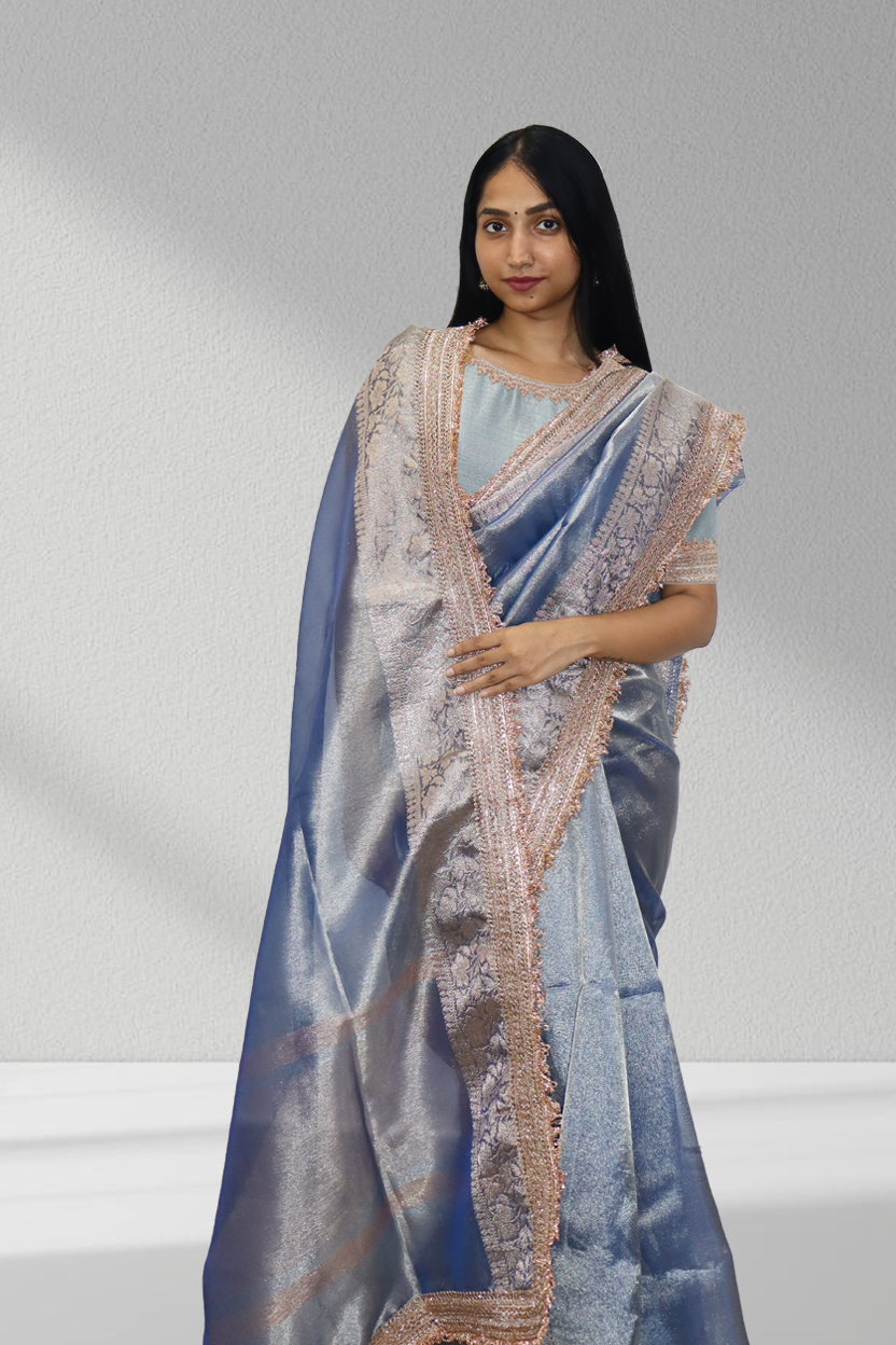 Frosted Elegance in Blue Ice ❄️ – The Saree That Shines Subtly!